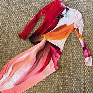 AFRM Mesh Bodycon Dress – Size Small – NWT – Long Sleeve Abstract Print